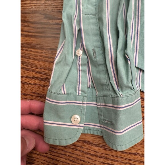 Abercrombie Button Up Mens XL Green Striped Muscle Fit  22" Pit To Pit - Picture 6 of 13